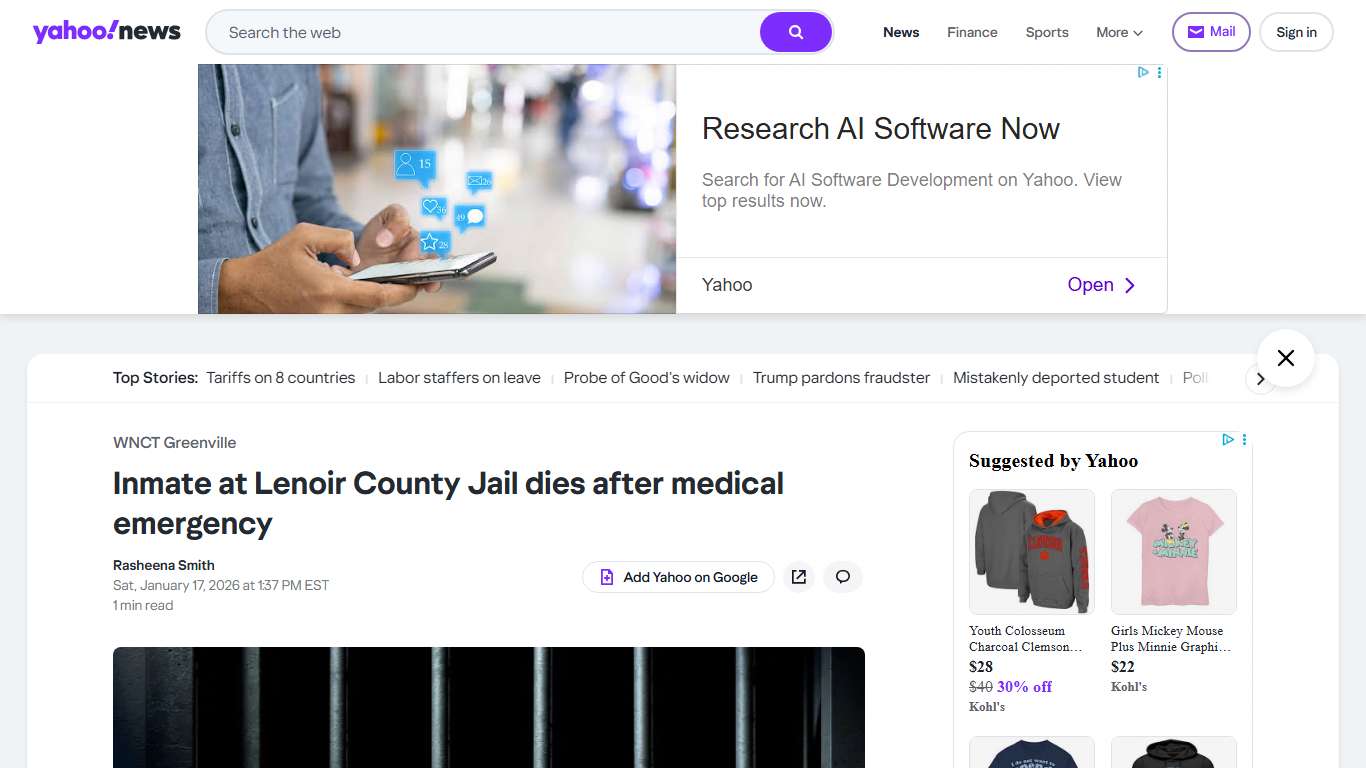 Inmate at Lenoir County Jail dies after medical emergency