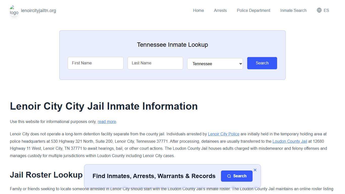 Lenoir Jail, TN Inmate Roster, Municipal Jail Info